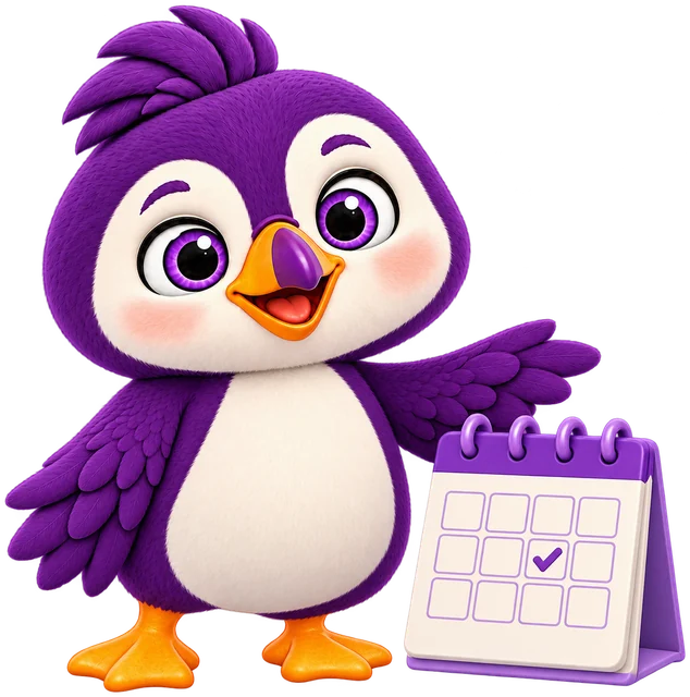 Finn the puffin with a calendar