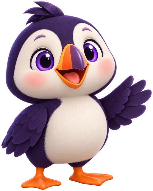 Finn the puffin, waving hello