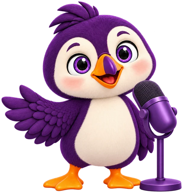 Finn the puffin with a microphone