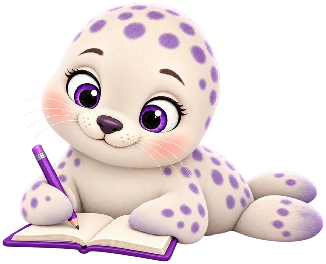 Loop the seal writing in a notebook